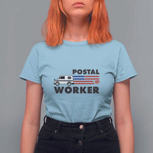 Postal Worker T Shirt For Women USA Flag Patriotic Mailman Mail Lady TS11 Light Blue Print Your Wear