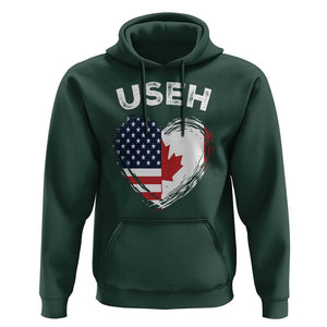 Funny USEH Hoodie Half Canadian American Flag Big Love Heart TS11 Dark Forest Green Print Your Wear