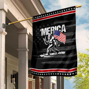 Funny 4th Of July Bigfoot Merica Garden Flag Patriotic Sasquatch American US Flag TS11 Distressed Black Red Print Your Wear