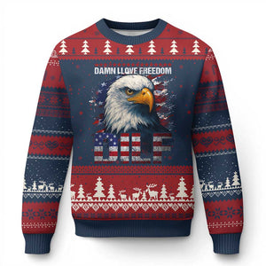 Funny 4th Of July DILF Damn I Love Freedom Ugly Christmas Sweater Vintage Bald Eagle 4th Of July TS11 Navy Red Print Your Wear