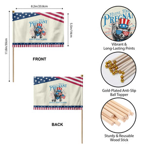 Funny Festive Feral and Pregnant Patriotic Handheld Flag Running On Freedom And Cravings 4th of July Maternity Raccoon TS11 Print Your Wear