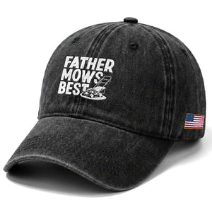 Funny Father Mows Best Washed Cotton Baseball Cap Fathers Day Dad Jokes Lawn Mowing TS11 Print Your Wear