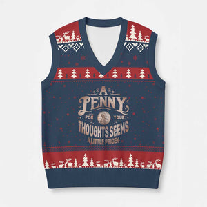 Funny A Penny For Your Thought Seems A Little Pricey V-Neck Knit Sweater Vest TS11 Navy Red Print Your Wear
