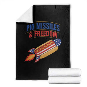 Pig Missiles And Freedom Hot Dog 4th of July Humor Throw Blanket