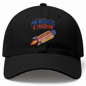 Pig Missiles And Freedom Hot Dog 4th of July Humor Baseball Cap