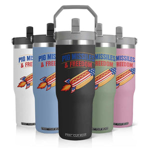 Pig Missiles And Freedom Hot Dog 4th of July Humor Flip Straw Tumbler