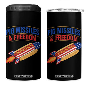 Pig Missiles And Freedom Hot Dog 4th of July Humor 4 in 1 Can Cooler Tumbler TS11 One Size: 16 oz Black Print Your Wear