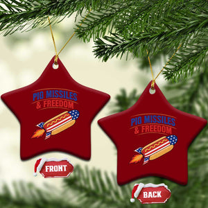 Pig Missiles And Freedom Hot Dog 4th of July Humor Ceramic Ornament