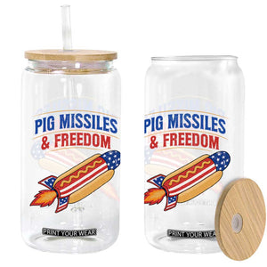 Pig Missiles And Freedom Hot Dog 4th of July Humor Glass Can