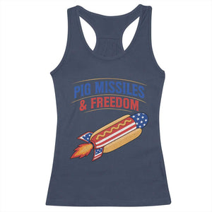 Pig Missiles And Freedom Hot Dog 4th of July Humor Racerback Tank Top
