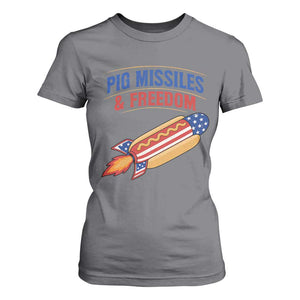 Pig Missiles And Freedom Hot Dog 4th of July Humor T Shirt For Women