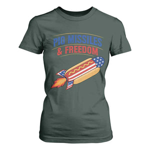 Pig Missiles And Freedom Hot Dog 4th of July Humor T Shirt For Women