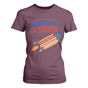 Pig Missiles And Freedom Hot Dog 4th of July Humor T Shirt For Women