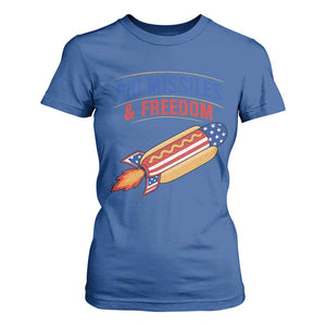 Pig Missiles And Freedom Hot Dog 4th of July Humor T Shirt For Women
