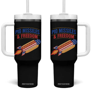 Pig Missiles And Freedom Hot Dog 4th of July Humor Tumbler With Handle