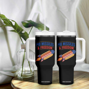 Pig Missiles And Freedom Hot Dog 4th of July Humor Tumbler With Handle
