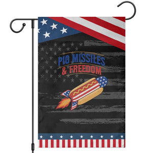 Pig Missiles And Freedom Hot Dog 4th of July Humor Patriotic Garden Flag