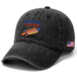 Pig Missiles And Freedom Hot Dog 4th of July Humor Washed Cotton Baseball Cap
