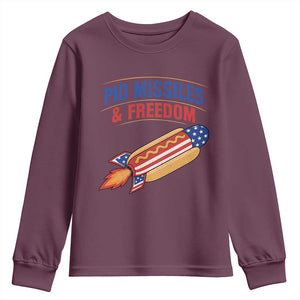 Pig Missiles And Freedom Hot Dog 4th of July Humor Youth Sweatshirt