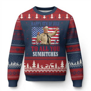 Happy 4th of July To All You Sumbitches Ugly Christmas Sweater Funny Smokey Patriotic American 70s Movie The Bandit TS11 Navy Red Print Your Wear