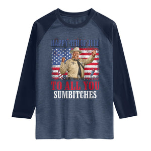 Happy 4th of July To All You Sumbitches Raglan Shirt Funny Smokey Patriotic American 70s Movie The Bandit TS11 Heather Denim Navy Print Your Wear