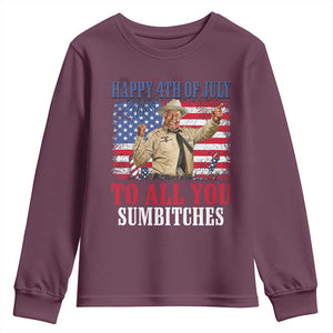 Happy 4th of July To All You Sumbitches Youth Sweatshirt Funny Smokey Patriotic American 70s Movie The Bandit TS11 Maroon Print Your Wear