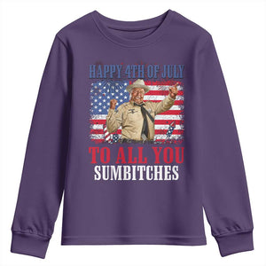 Happy 4th of July To All You Sumbitches Youth Sweatshirt Funny Smokey Patriotic American 70s Movie The Bandit TS11 Purple Print Your Wear
