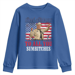 Happy 4th of July To All You Sumbitches Youth Sweatshirt Funny Smokey Patriotic American 70s Movie The Bandit TS11 Royal Blue Print Your Wear