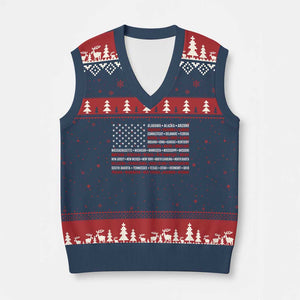 50 US States 4th of July Vintage American Flag V-Neck Knit Sweater Vest