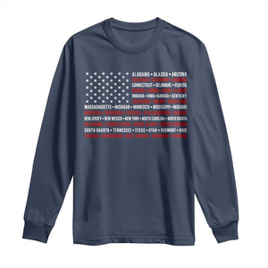 50 US States 4th of July Vintage American Flag Long Sleeve Shirt