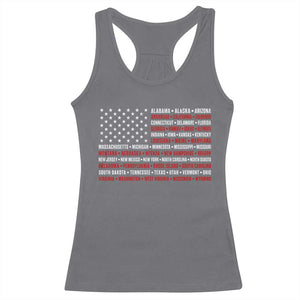 50 US States 4th of July Vintage American Flag Racerback Tank Top