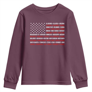 50 US States 4th of July Vintage American Flag Youth Sweatshirt