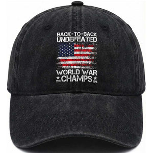 Back To Back Undefeated World War Champs 4th Of July Washed Cotton Baseball Cap 1918 1945 US History