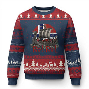 Ro Ro Norway Ugly Christmas Sweater Norwegian Viking Row Longship Norge Football Fan TS11 Navy Red Print Your Wear