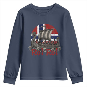 Ro Ro Norway Youth Sweatshirt Norwegian Viking Row Longship Norge Football Fan TS11 Navy Print Your Wear