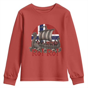 Ro Ro Norway Youth Sweatshirt Norwegian Viking Row Longship Norge Football Fan TS11 Red Print Your Wear