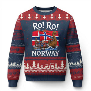 Ro Ro Norway Viking Row Ugly Christmas Sweater Norwegian Flag Longship for Norge Football Fan TS11 Navy Red Print Your Wear
