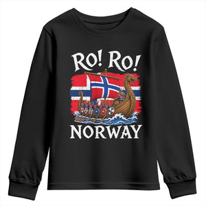 Ro Ro Norway Viking Row Youth Sweatshirt Norwegian Flag Longship for Norge Football Fan TS11 Black Print Your Wear