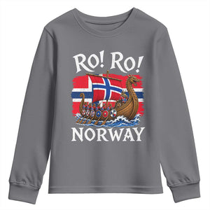 Ro Ro Norway Viking Row Youth Sweatshirt Norwegian Flag Longship for Norge Football Fan TS11 Charcoal Print Your Wear