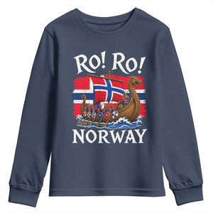 Ro Ro Norway Viking Row Youth Sweatshirt Norwegian Flag Longship for Norge Football Fan TS11 Navy Print Your Wear