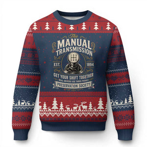 The Manual Transmission Preservation Society Get Your Shift Together Ugly Christmas Sweater Funny Manual Car Guy