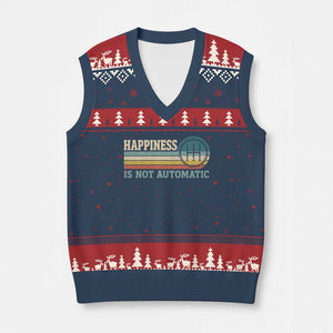 Happiness Is Not Automatic 5 Speed Manual Transmission Car V-Neck Knit Sweater Vest
