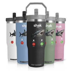 Shark Calling Meme Mispelled Shak Incoming Call Humor Flip Straw Tumbler
