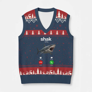 Shark Calling Meme Mispelled Shak Incoming Call Humor V-Neck Knit Sweater Vest