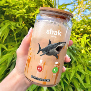 Shark Calling Meme Mispelled Shak Incoming Call Humor Glass Can