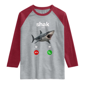 Shark Calling Meme Mispelled Shak Incoming Call Humor Raglan Shirt