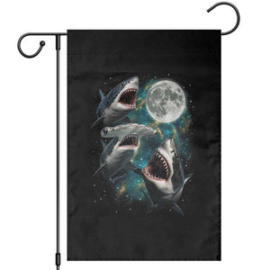 Funny Sharks Howling at Moon Garden Flag Funny Great White Sharks and Hammerhead Shark