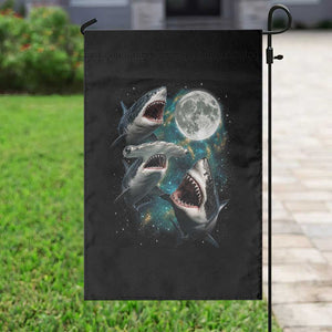 Funny Sharks Howling at Moon Garden Flag Funny Great White Sharks and Hammerhead Shark