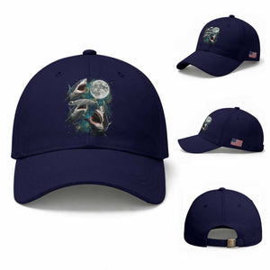 Funny Sharks Howling at Moon Baseball Cap Funny Great White Sharks and Hammerhead Shark