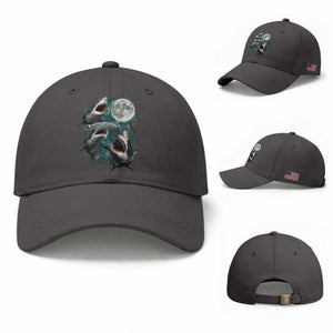 Funny Sharks Howling at Moon Baseball Cap Funny Great White Sharks and Hammerhead Shark